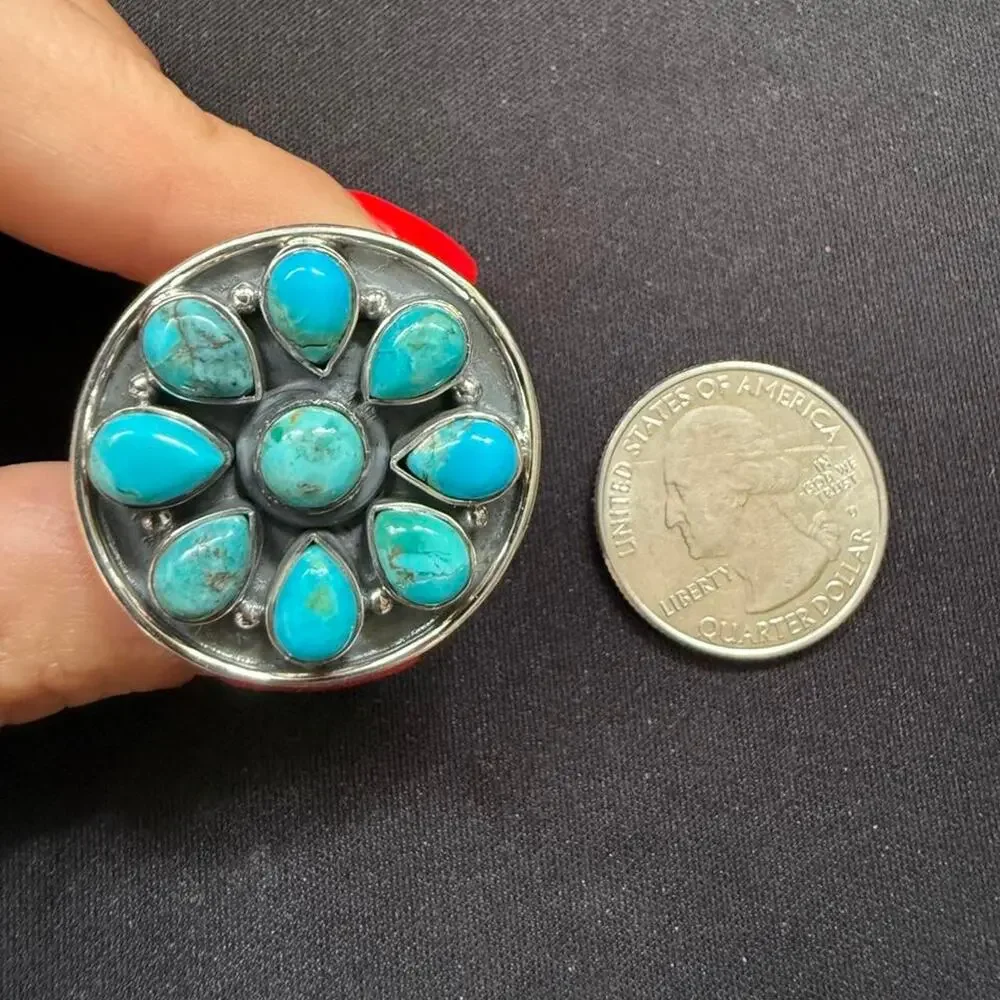 Sterling silver handmade big turquoise adjustable ring